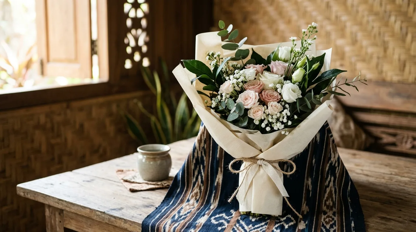 Buket bunga harga dari sudut tiga perempat