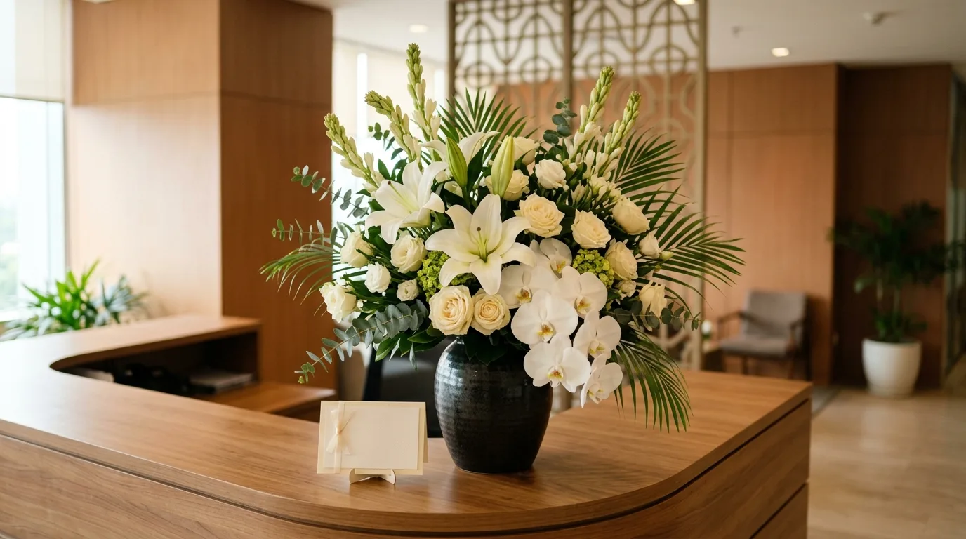 Bunga meja ucapan selamat dari sudut tiga perempat