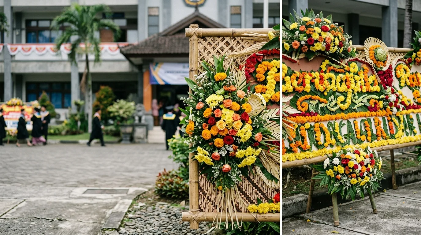 Contoh papan bunga wisuda detail material dan bentuk