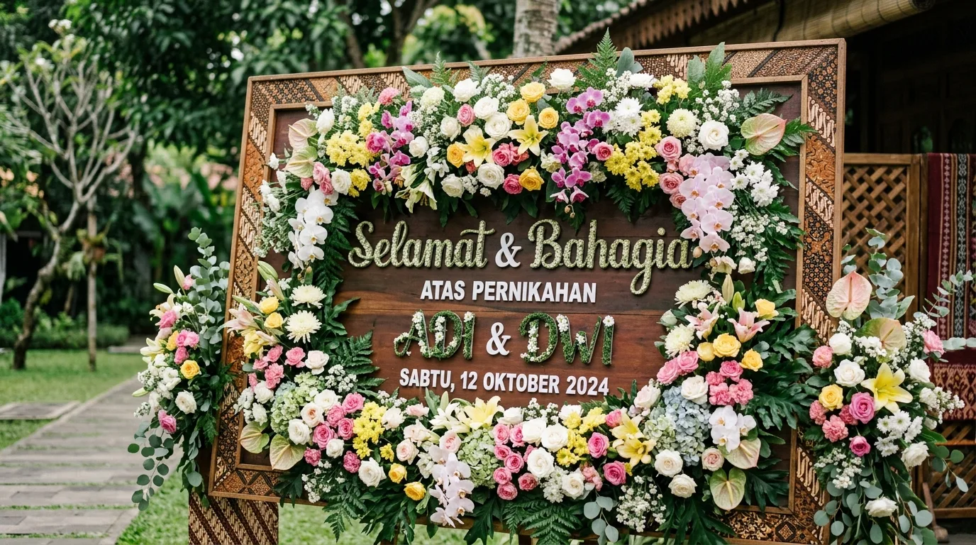 Detail bunga pada papan pernikahan