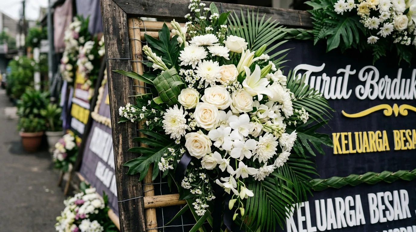 Detail Bunga Putih pada Papan Duka Cita