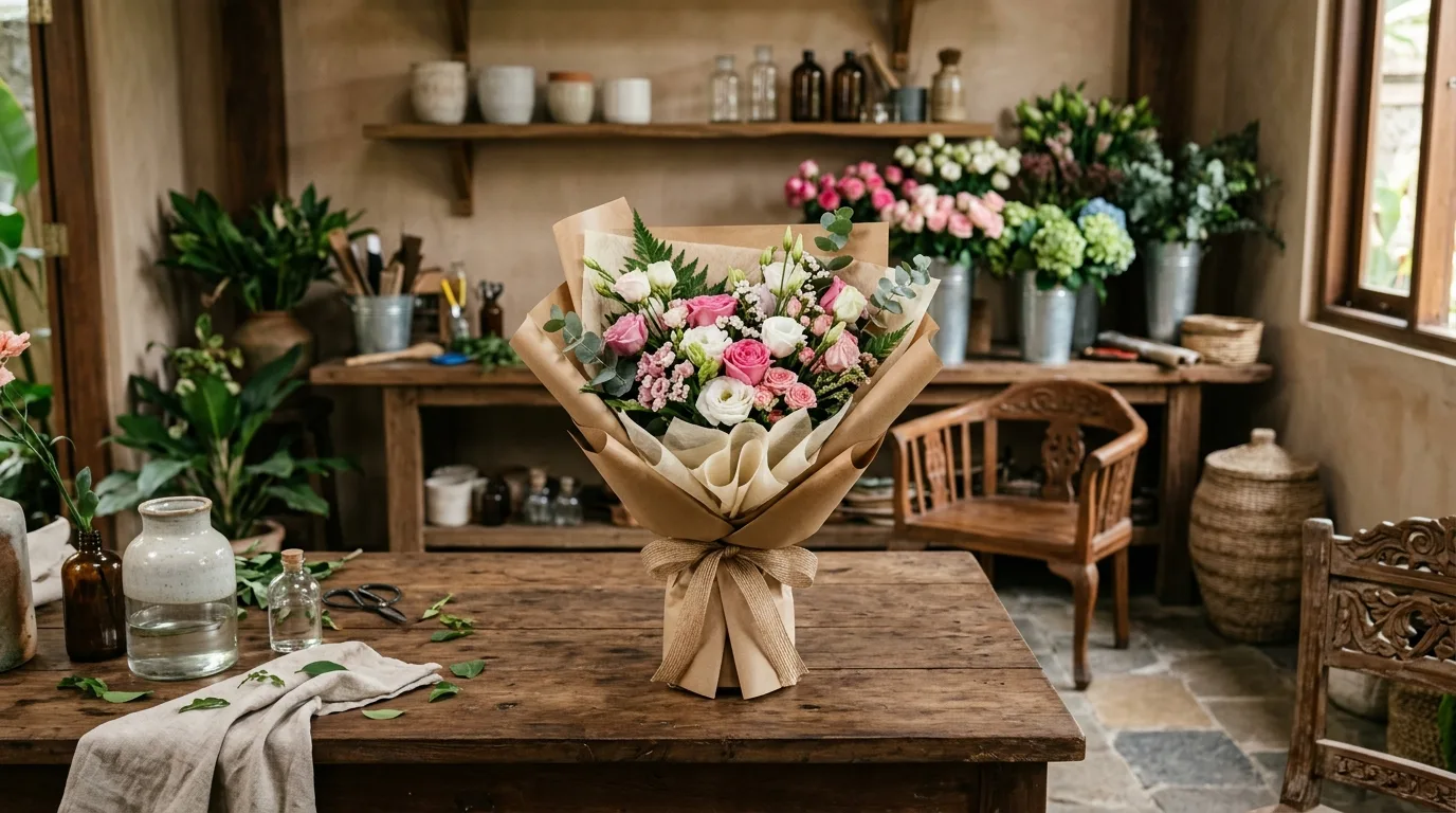 Hand bouquet artificial — konteks penempatan