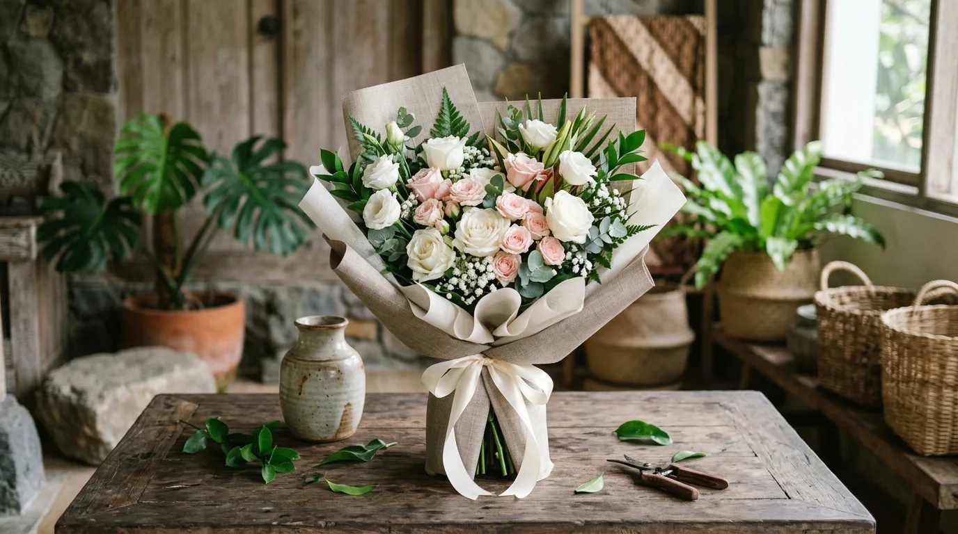 Hand bouquet artificial — sudut tiga perempat