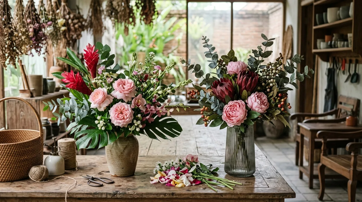 Hand bouquet flower pada konteks ruang dan penempatan