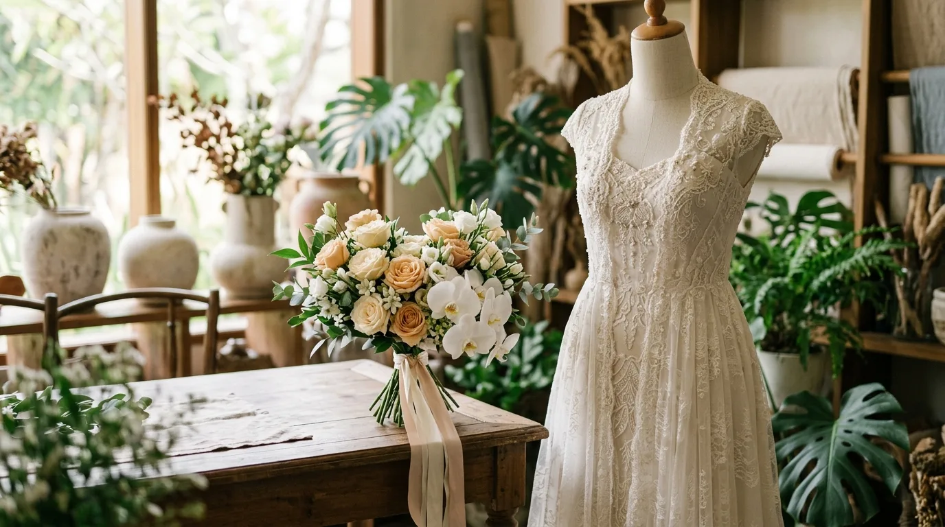 Hand Bouquet Wedding Bulat untuk Gaun A Line