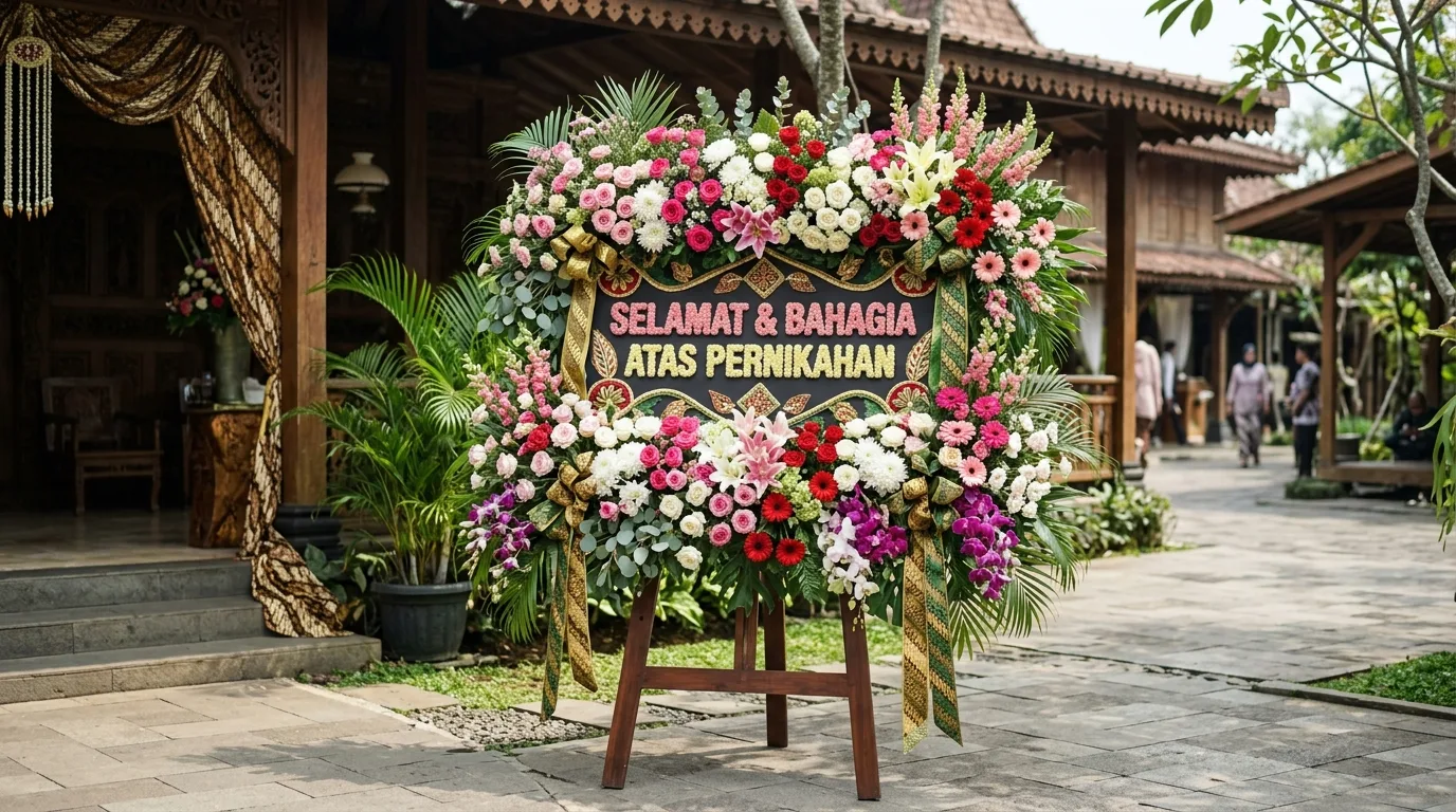Karangan bunga dalam suasana acara