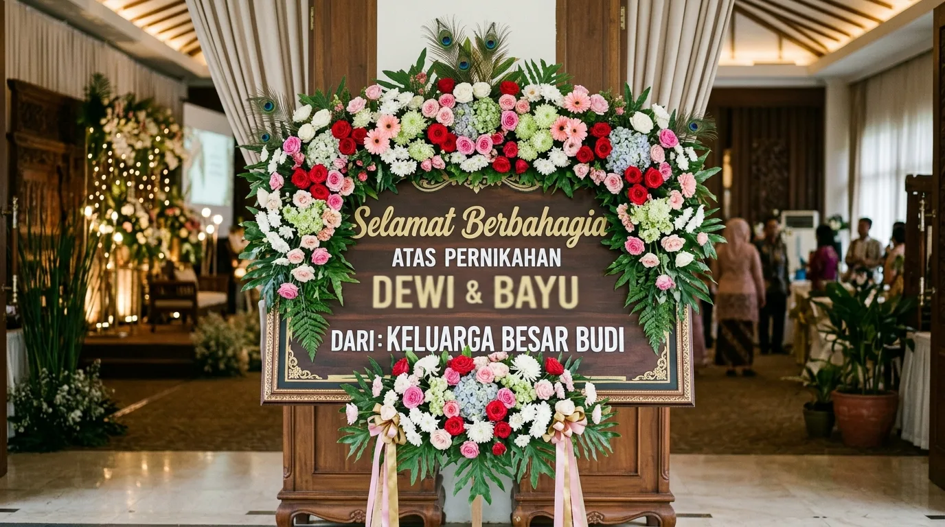 Papan bunga pernikahan unik — detail material