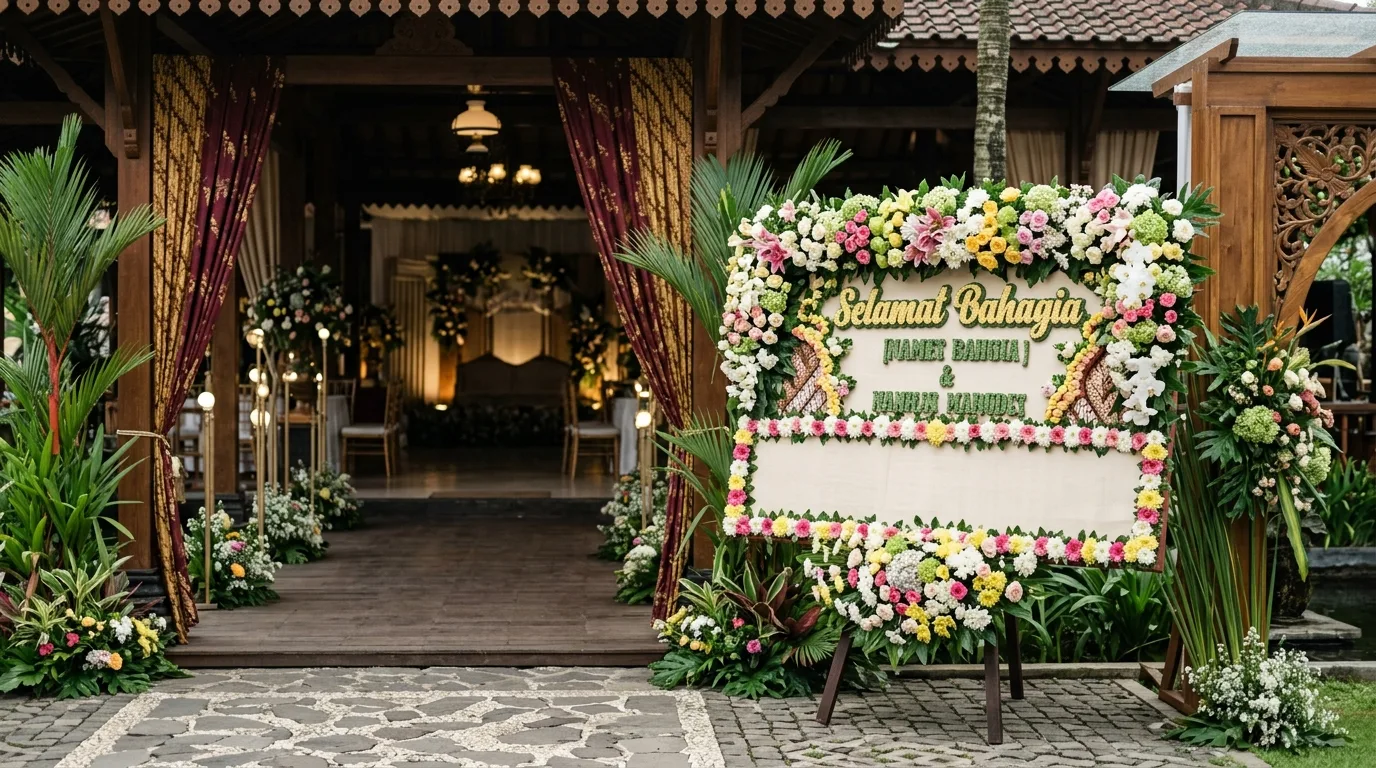 Papan bunga pernikahan unik — sudut tiga perempat