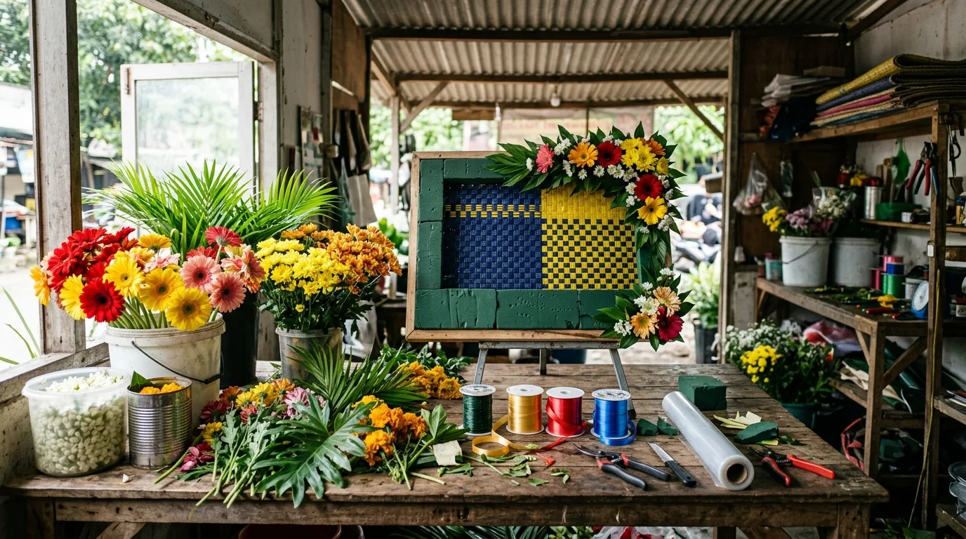 Papan bunga selamat dan sukses — persiapan florist
