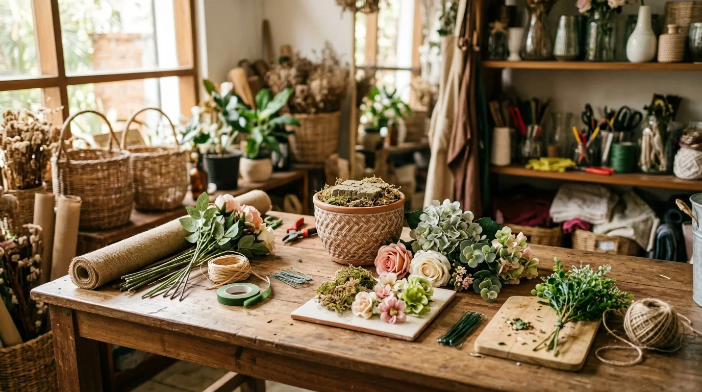 Rangkaian bunga meja artificial — persiapan florist