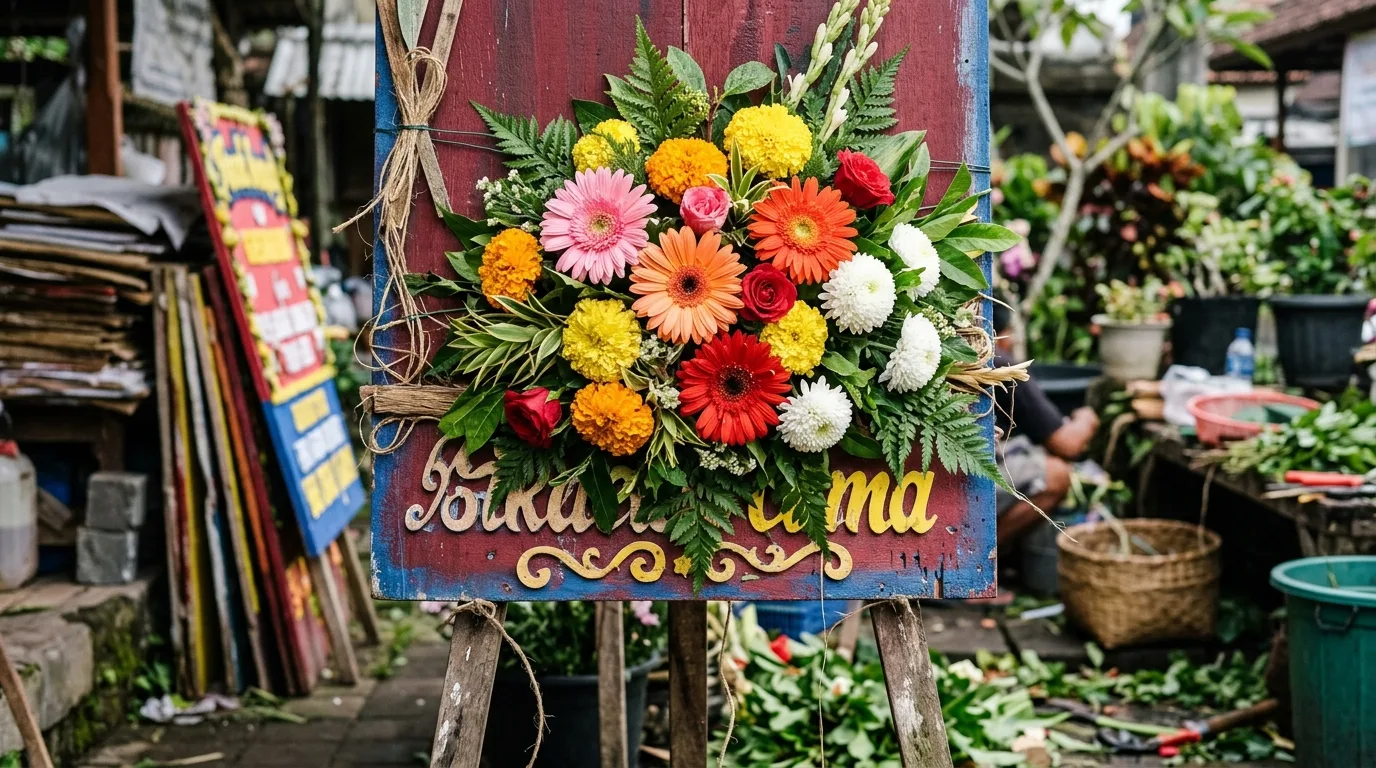 Selamat dan sukses karangan bunga — detail material