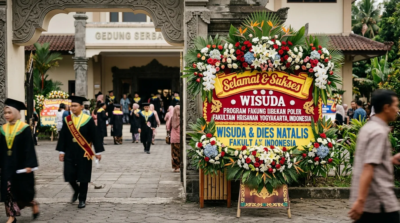Standing Flower Congratulations di Area Masuk Wisuda