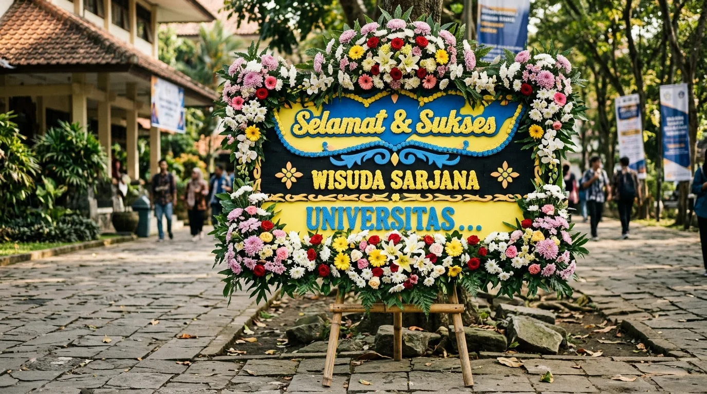 Ucapan papan bunga wisuda detail material dan bentuk