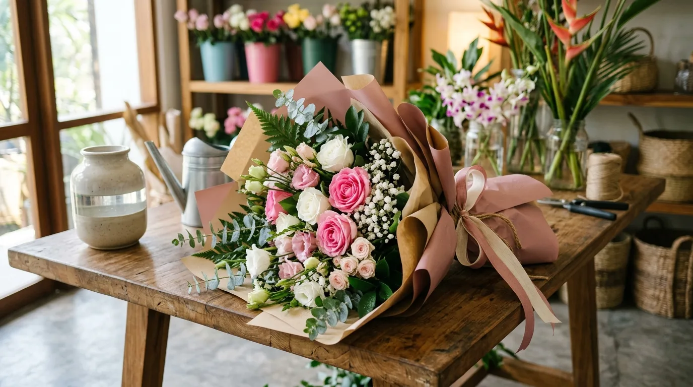 Hand bouquet artificial — hand bouquet bunga dalam konteks hand bouquet