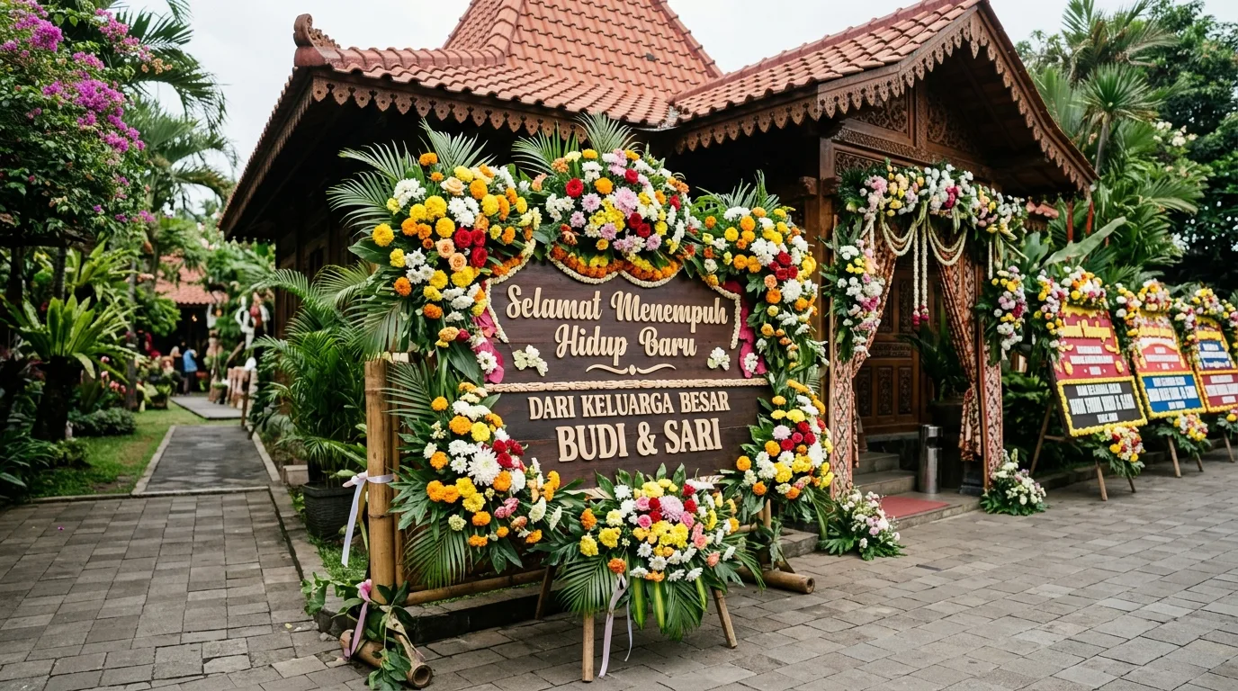 Karangan bunga ucapan selamat dan sukses — papan atau karangan bunga dalam konteks karangan bunga
