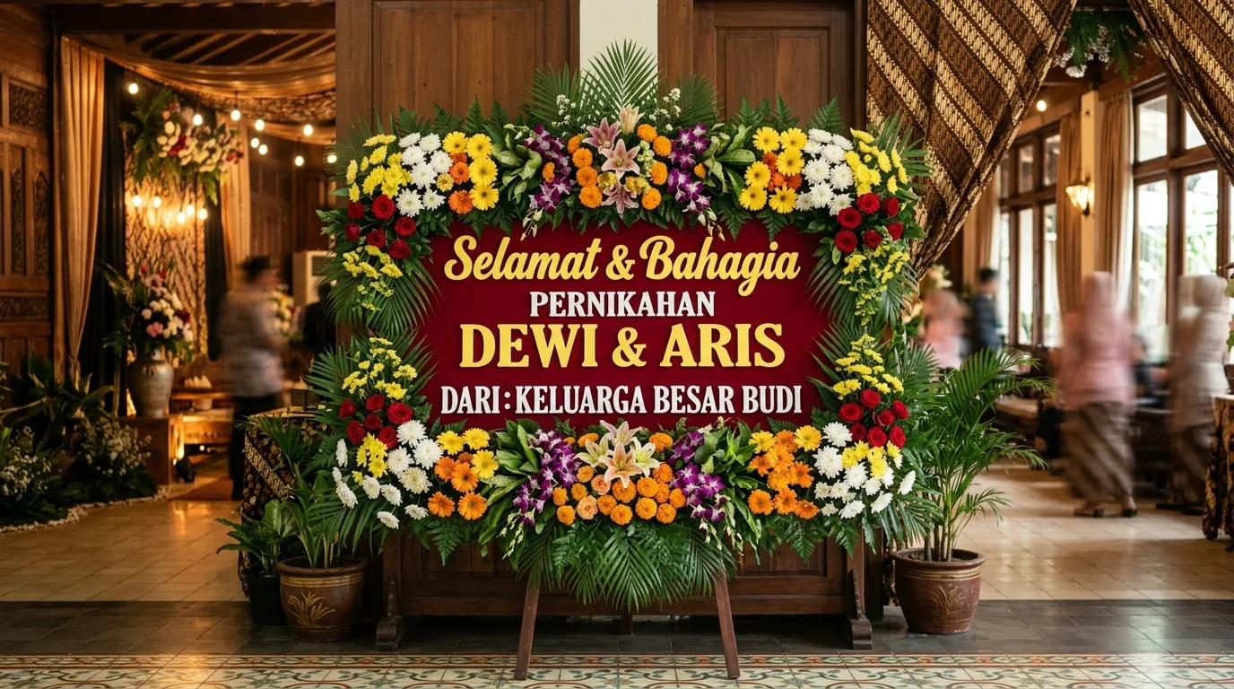 Papan bunga congratulations di depan venue