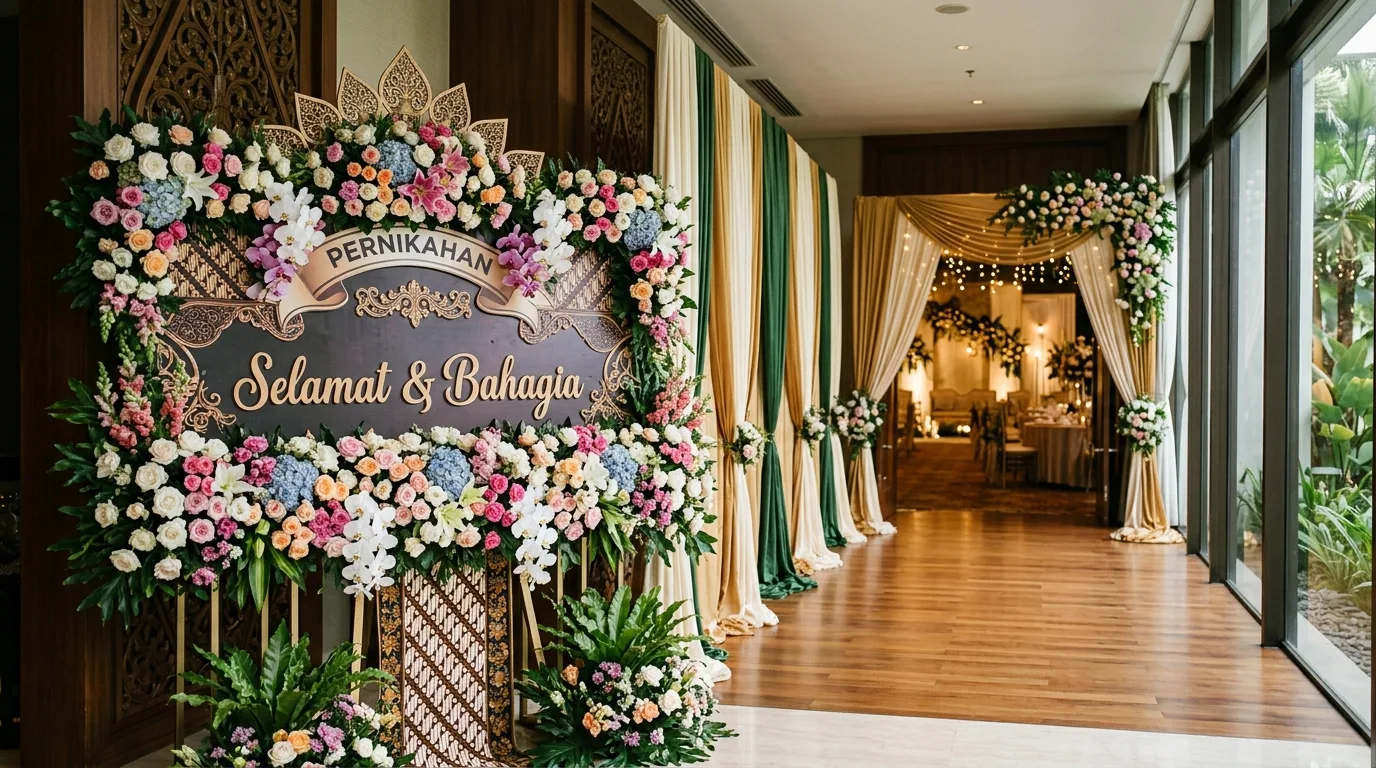Papan bunga pernikahan unik — bunga papan atau karangan bunga pernikahan dalam konteks papan bunga pernikahan