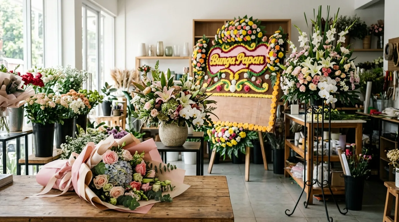 Perbedaan buket karangan papan bunga dan flower stand